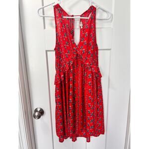 En Creme Women's Floral Print Ruffle Mini Fit & Flare‎ Dress Red Blue Size Small